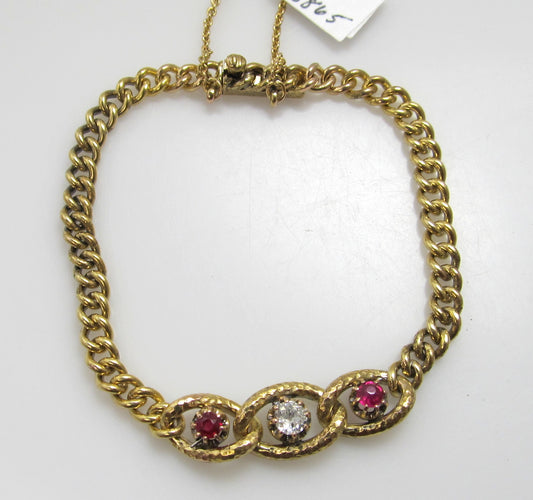 Antique 14k yellow gold ruby diamond bracelet
