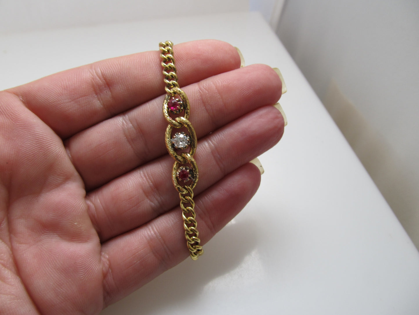 Antique 14k yellow gold ruby diamond bracelet