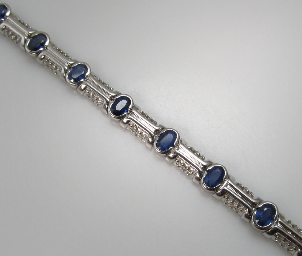 Modern 14k white gold sapphire diamond bracelet