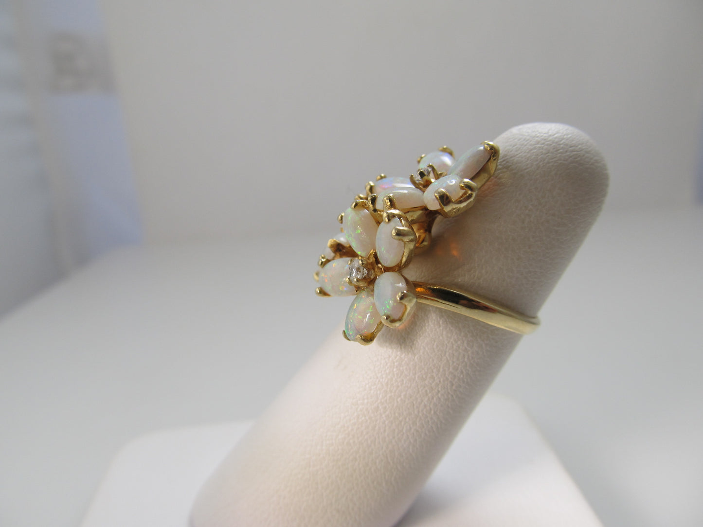14k opal and diamond flower ring