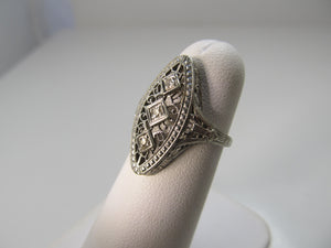 Antique long filigree diamond ring