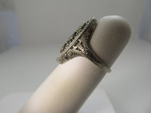 Antique long filigree diamond ring