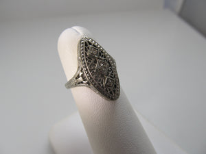 Antique long filigree diamond ring