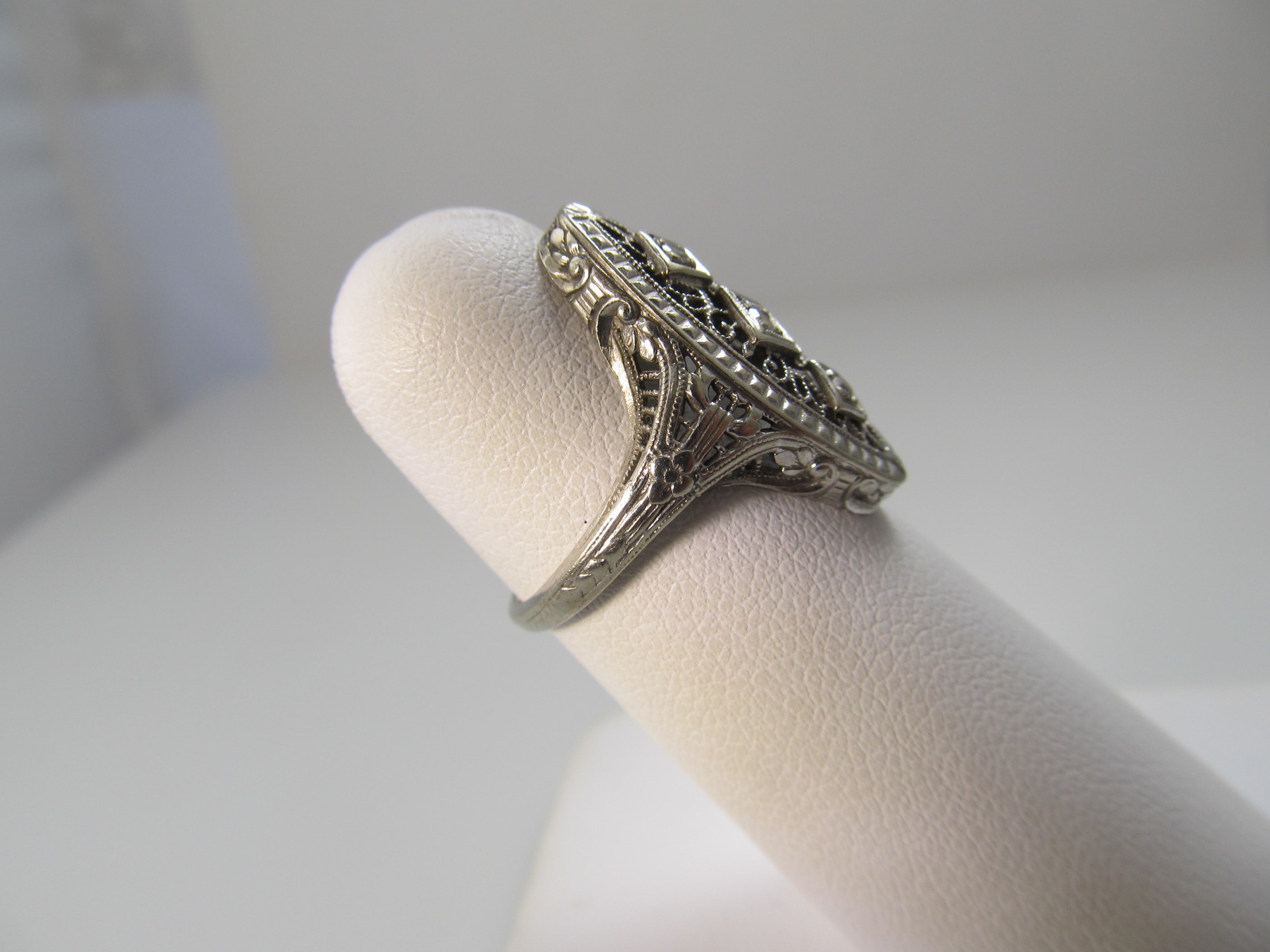 Antique long filigree diamond ring