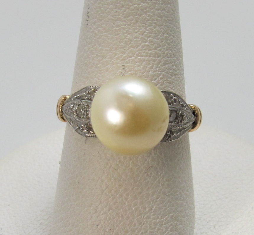 Antique 18k white and rose gold pearl ring