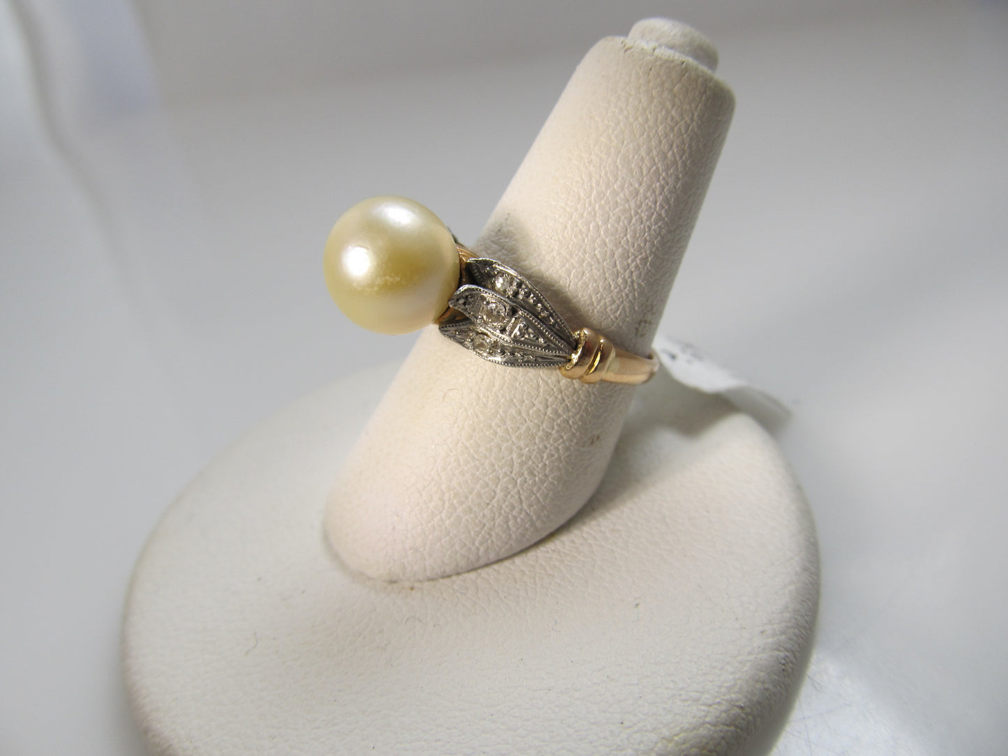 Antique 18k white and rose gold pearl ring