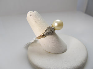 Antique 18k white and rose gold pearl ring