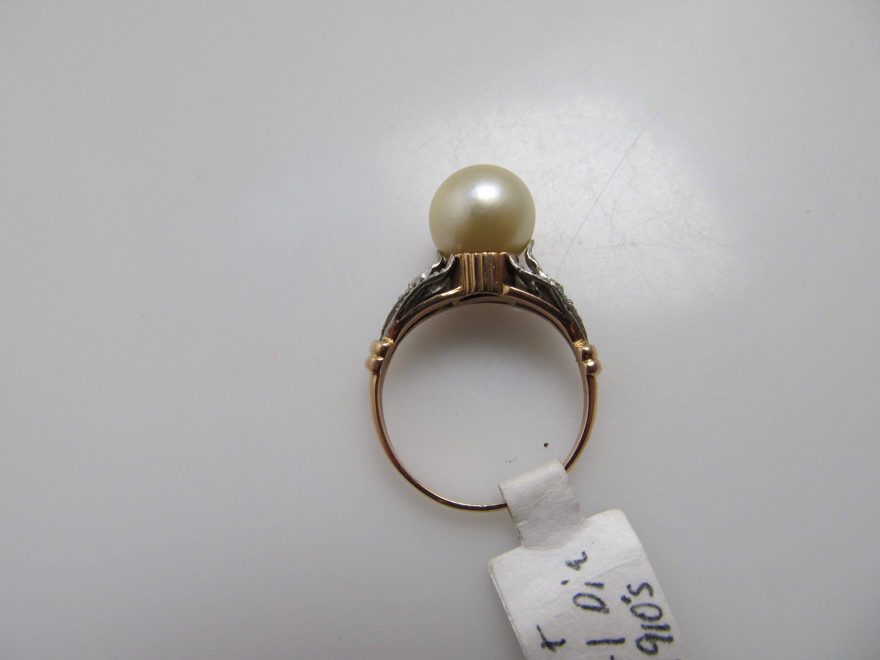 Antique 18k white and rose gold pearl ring