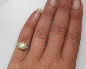 Antique 18k white and rose gold pearl ring