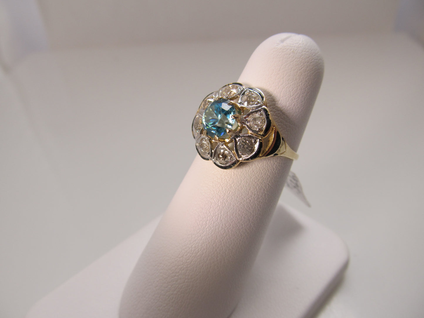 Antique 14k gold blue zircon diamond cluster ring