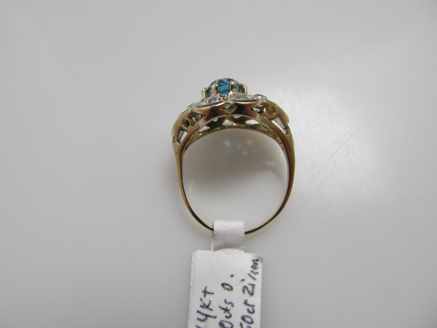 Antique 14k gold blue zircon diamond cluster ring