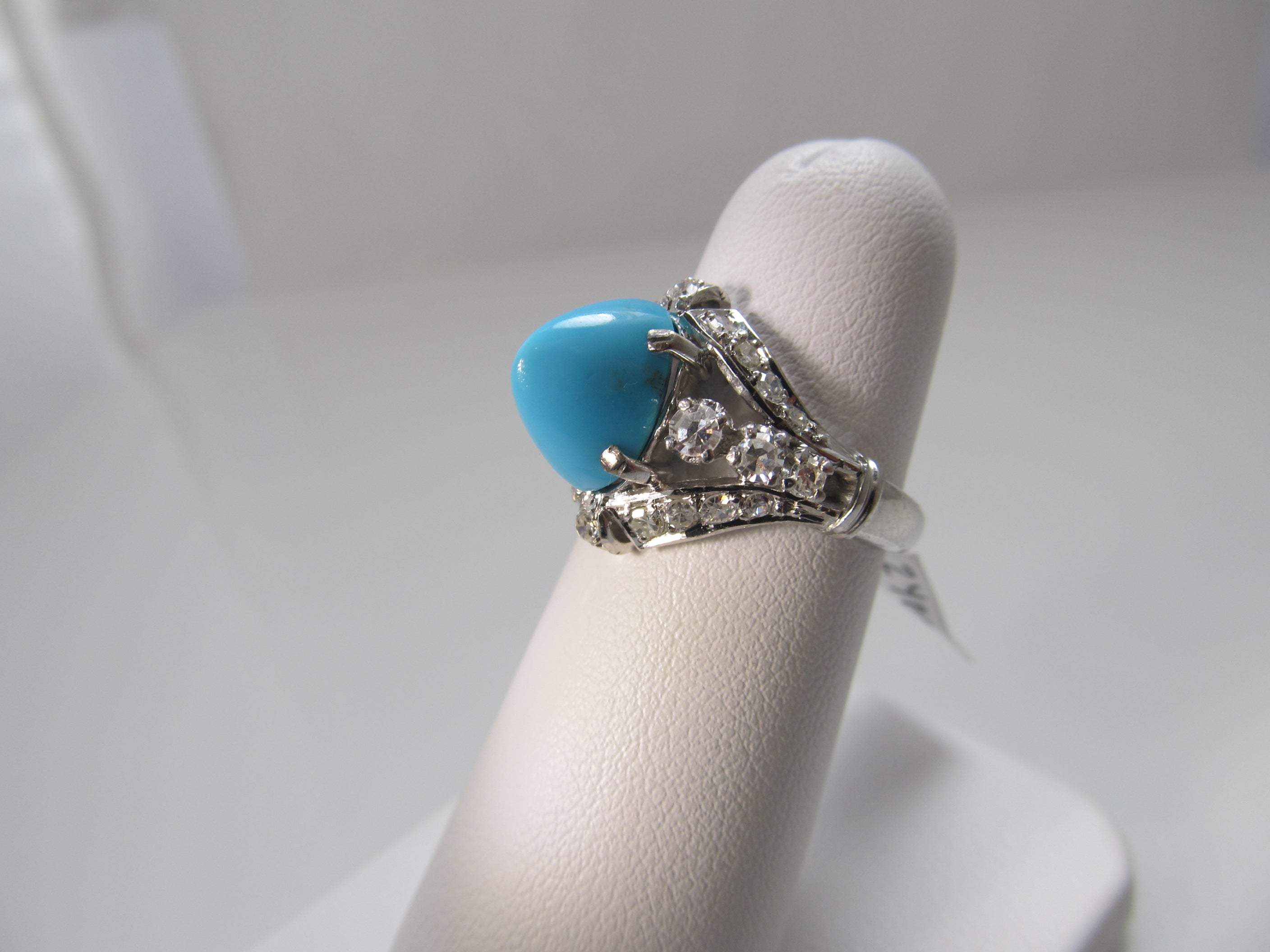 Fabulous 14k white gold diamond turquoise cocktail ring