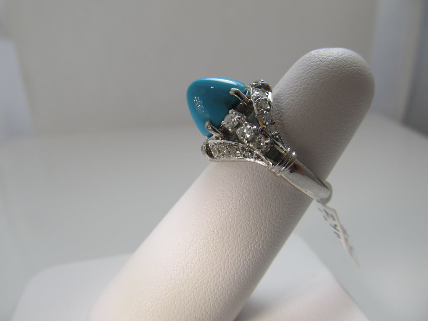 Fabulous 14k white gold diamond turquoise cocktail ring