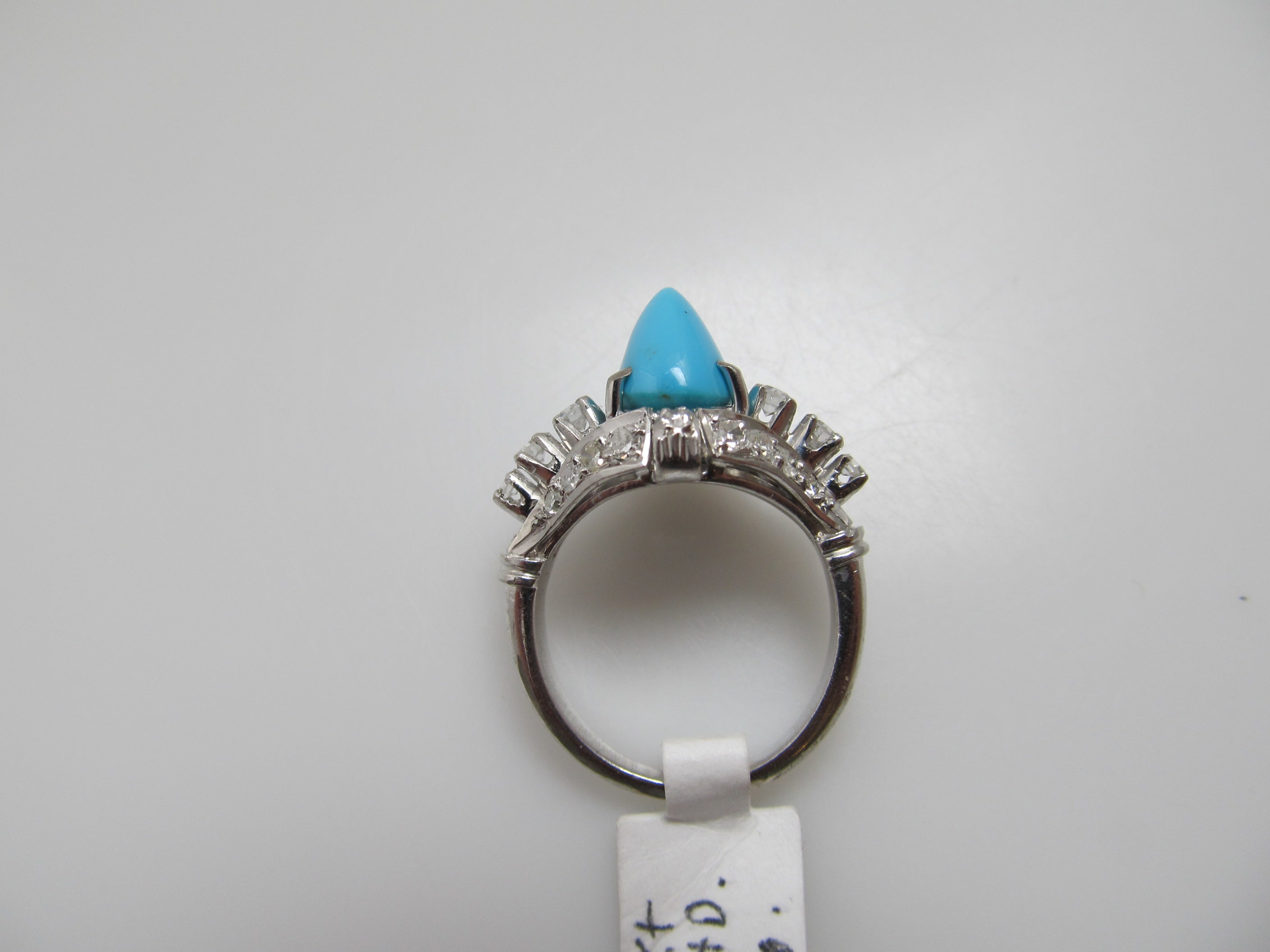 Fabulous 14k white gold diamond turquoise cocktail ring