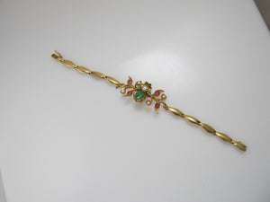 Vintage spider bracelet with jade, ruby and pearl