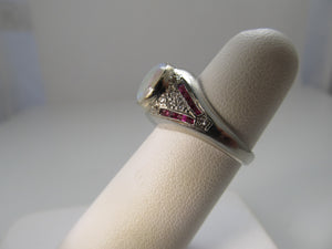 Vintage platinum opal, ruby and diamond ring