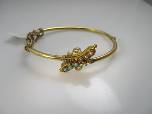 Antique turquoise and pearl bangle bracelet