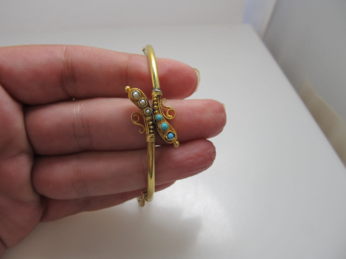Antique turquoise and pearl bangle bracelet