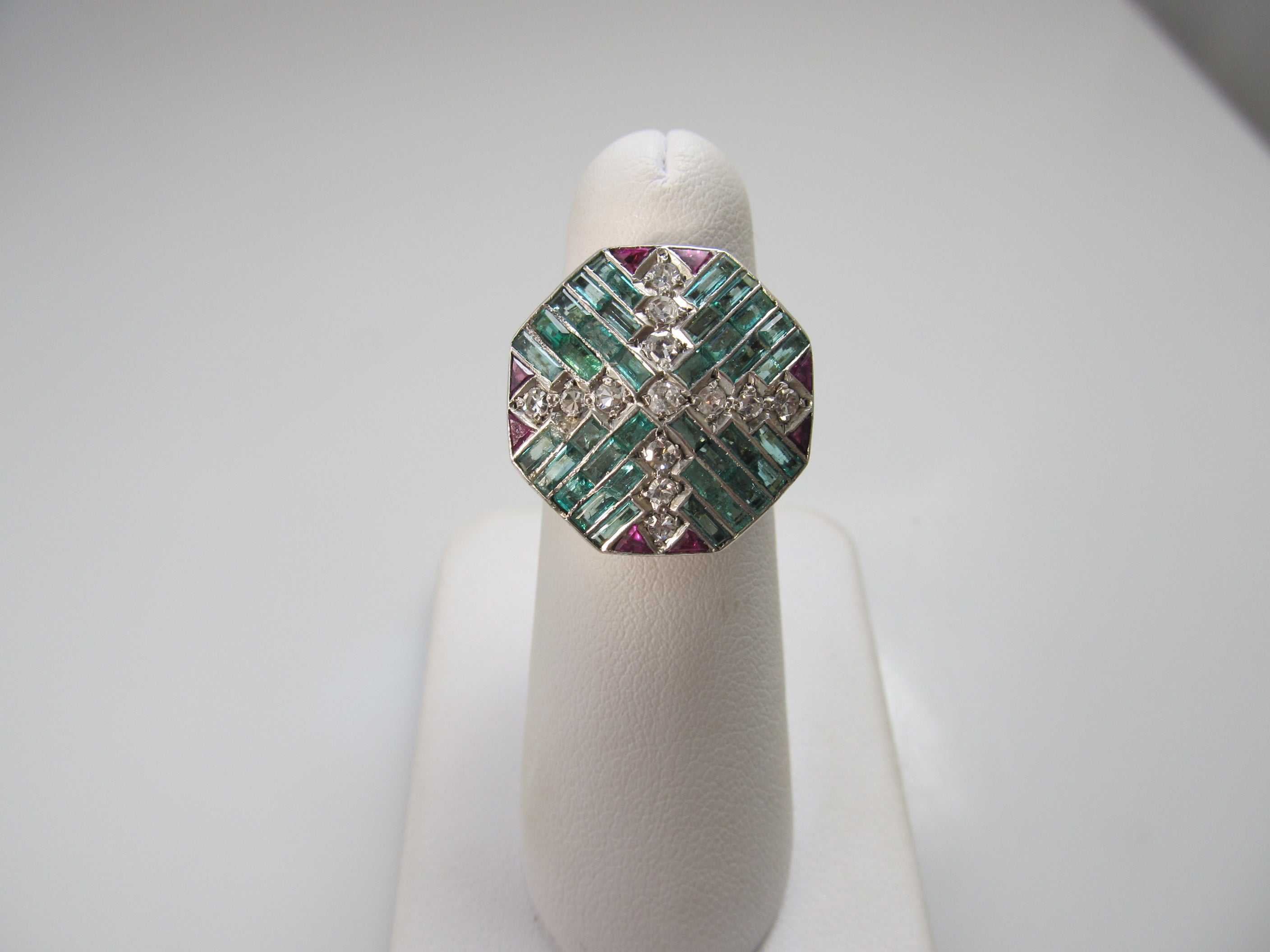 Art Deco emerald ruby and diamond ring