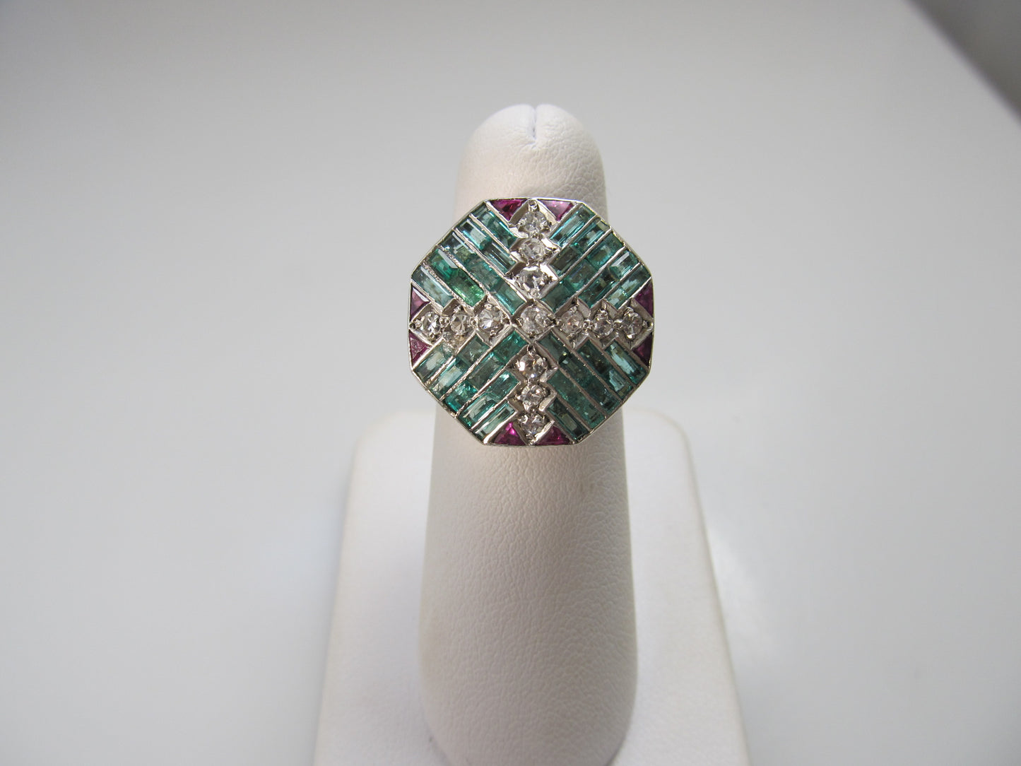 Art Deco emerald ruby and diamond ring