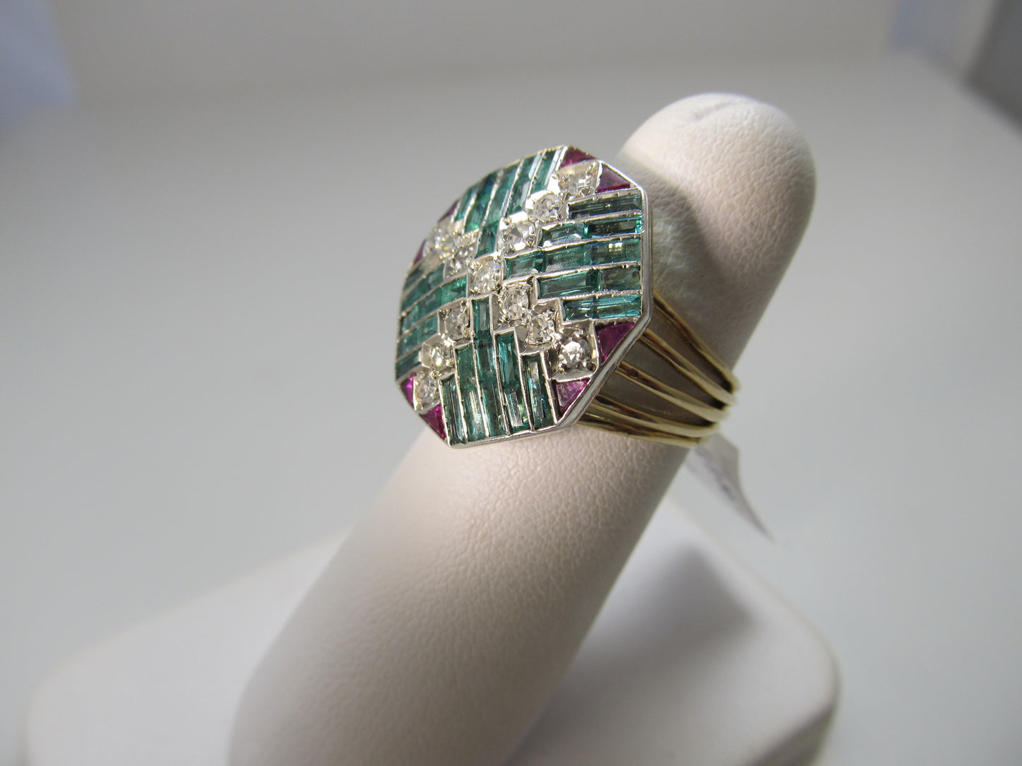 Art Deco emerald ruby and diamond ring