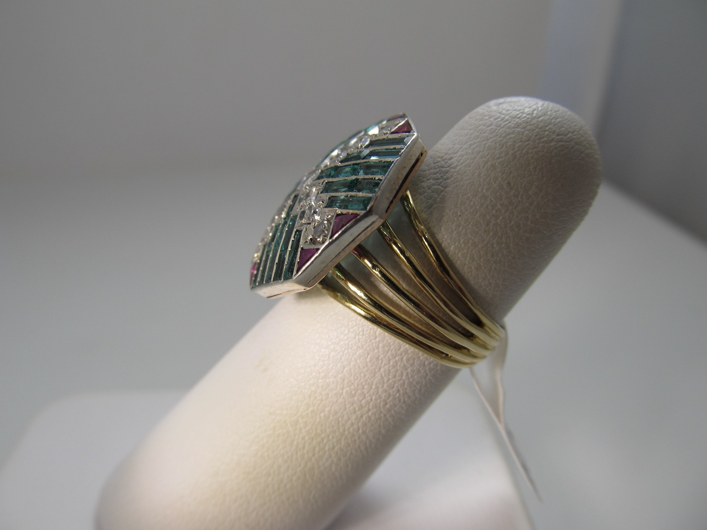 Art Deco emerald ruby and diamond ring