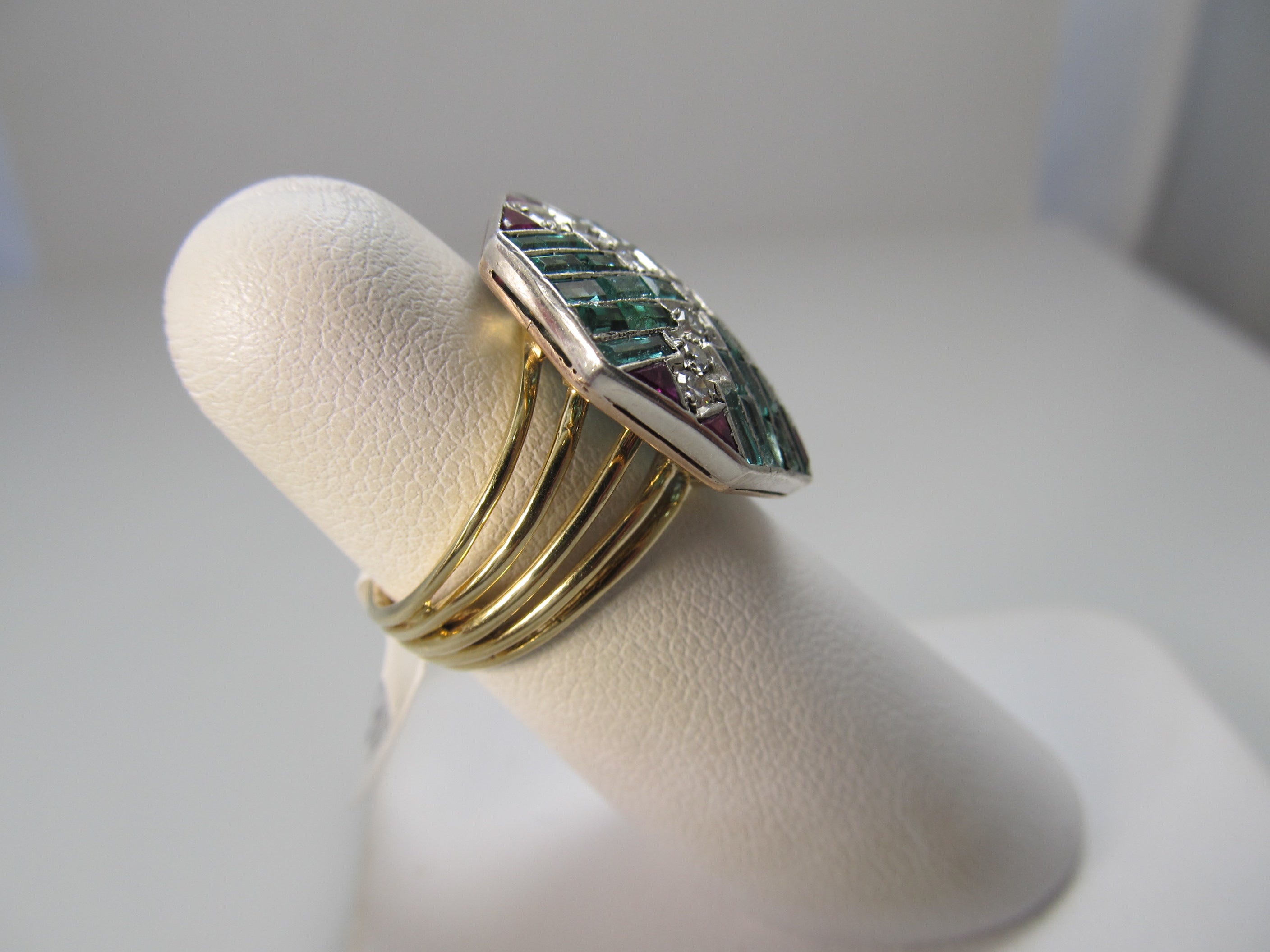 Art Deco emerald ruby and diamond ring