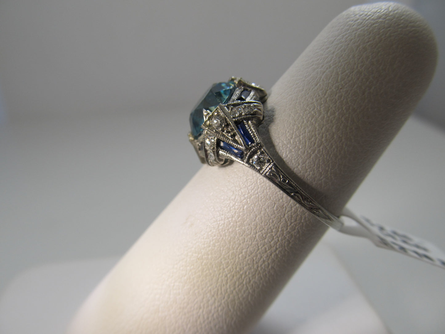 Antique platinum ring with a 2.50ct blue zircon
