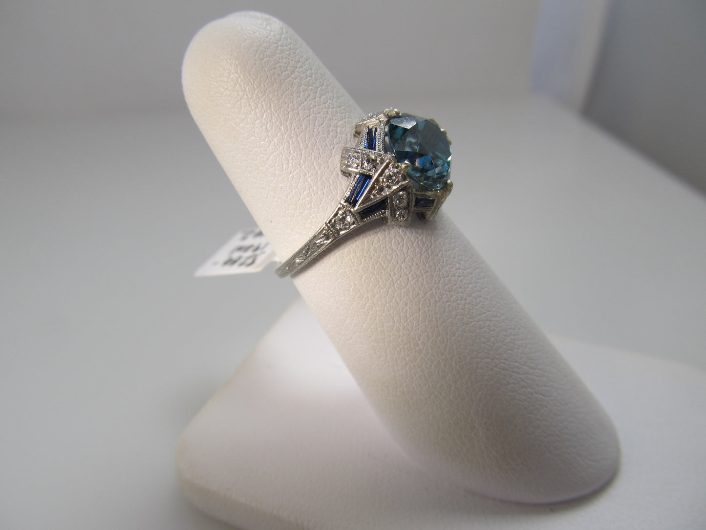 Antique platinum ring with a 2.50ct blue zircon
