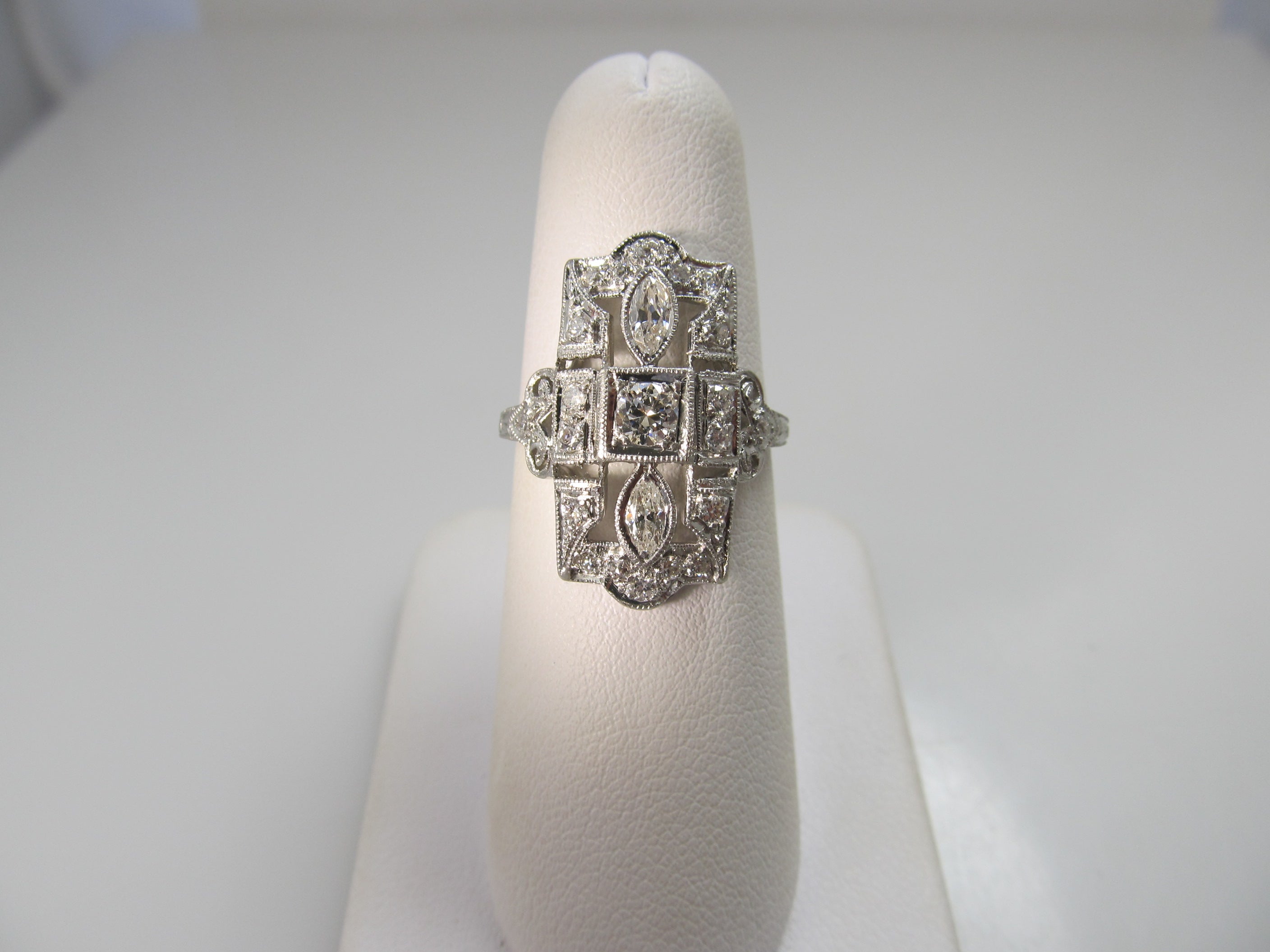 Long antique 1ct diamond platinum ring