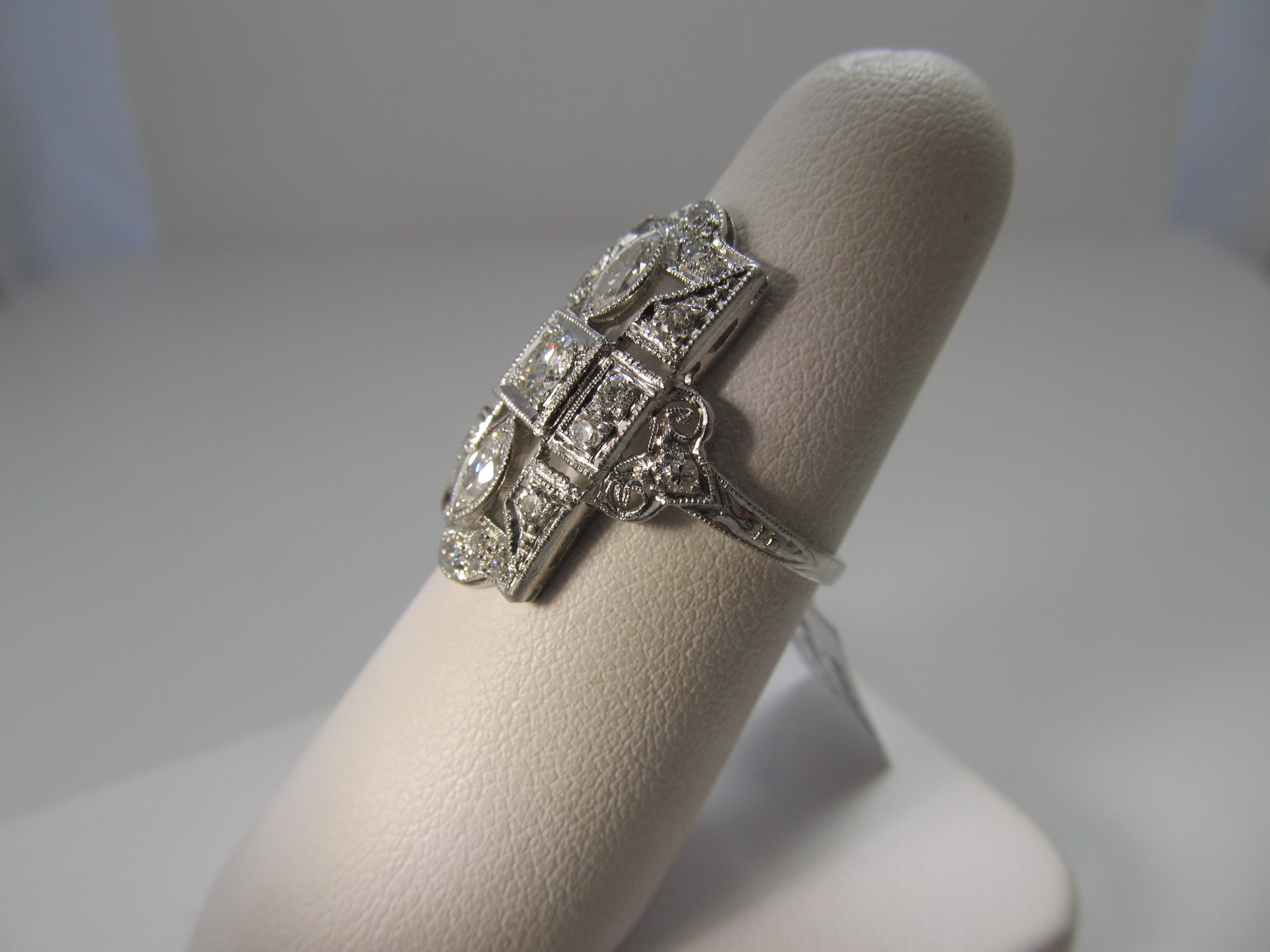 Long antique 1ct diamond platinum ring