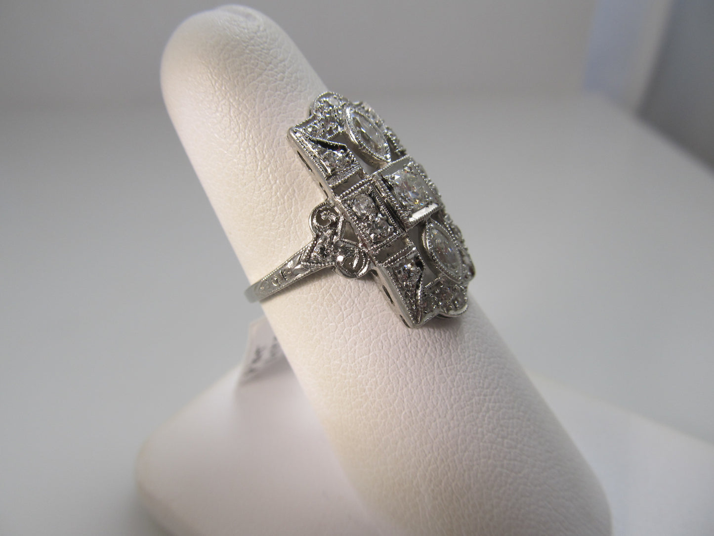 Long antique 1ct diamond platinum ring