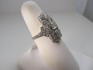 Long antique 1ct diamond platinum ring