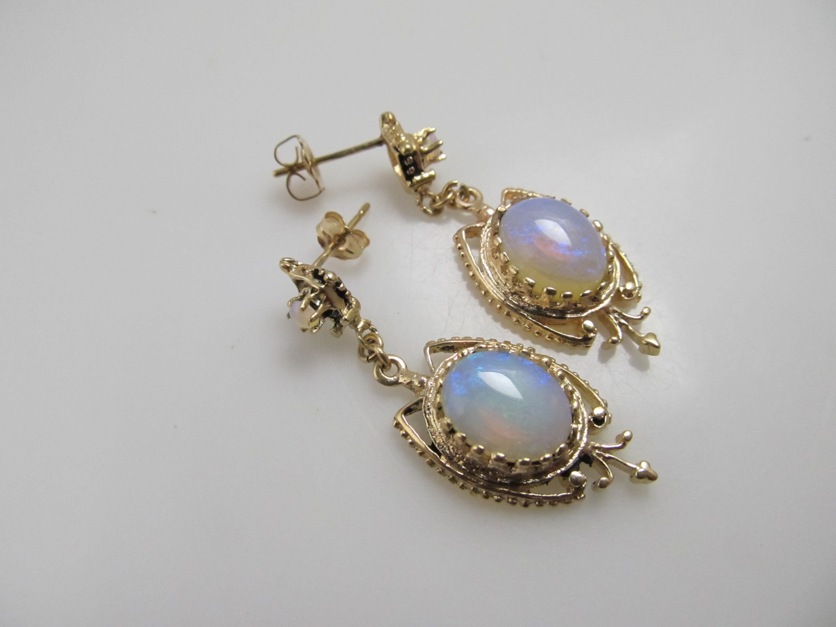 14kt Yellow Gold Vintage Diamond and Opal Earrings — Renaissance Jewelers