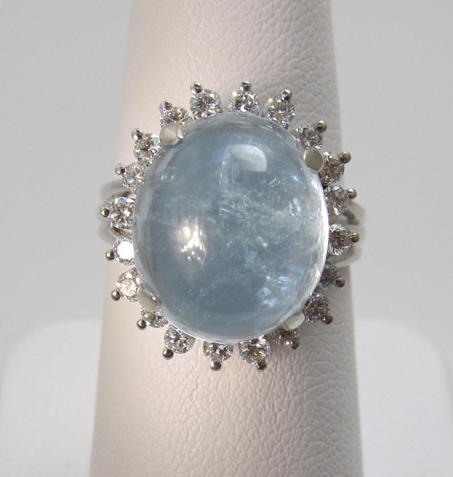 9.00ct cabochon cut aquamarine and diamond ring