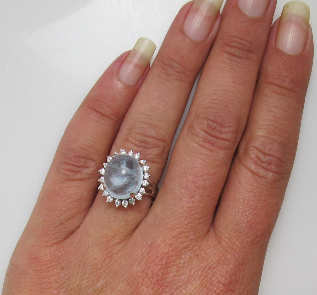 9.00ct cabochon cut aquamarine and diamond ring