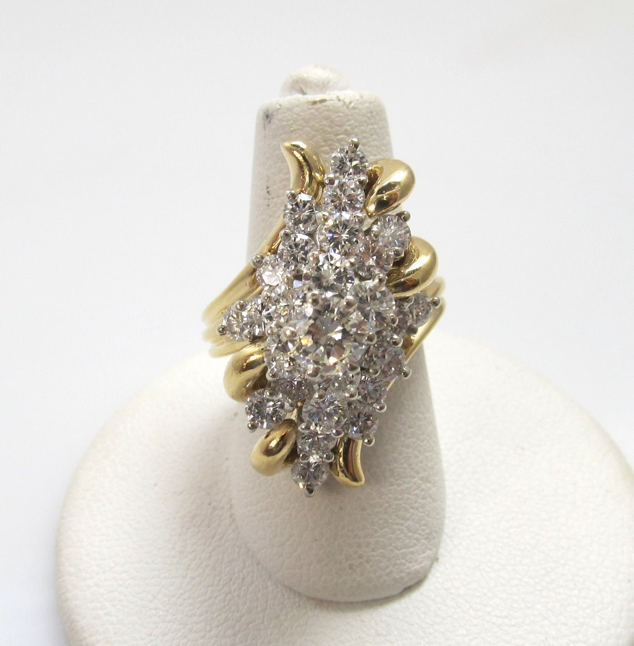 14K Yellow Gold Large Diamond Cocktail Cluster