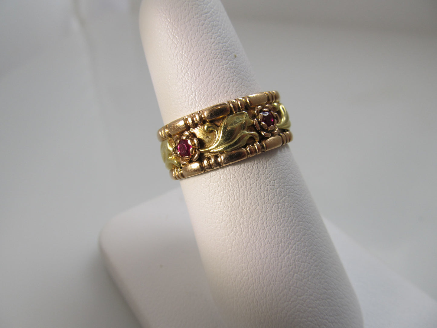 Vintage retro 14k rose and yellow gold ruby band