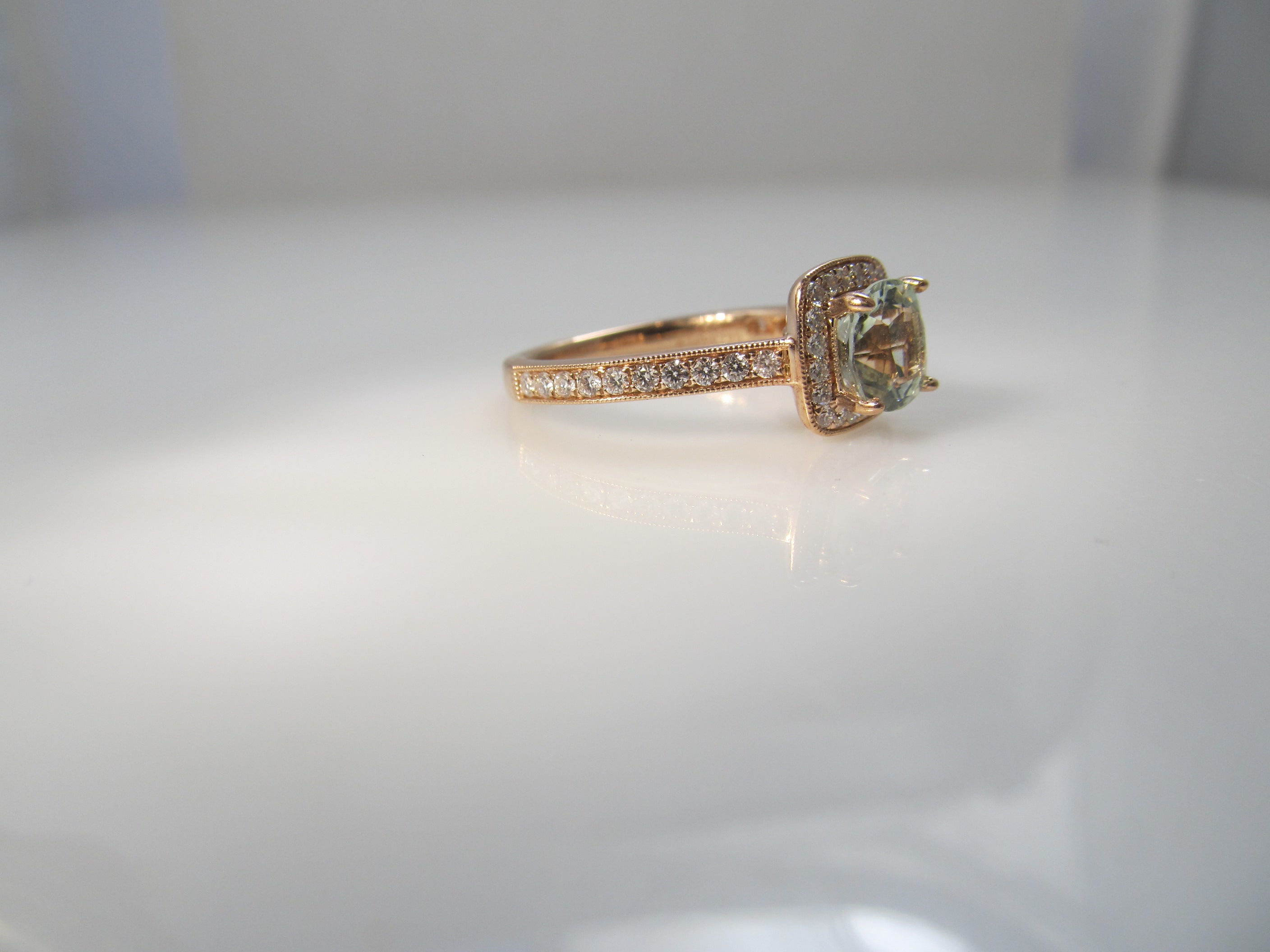 Gabriel & Co rose gold aquamarine diamond ring