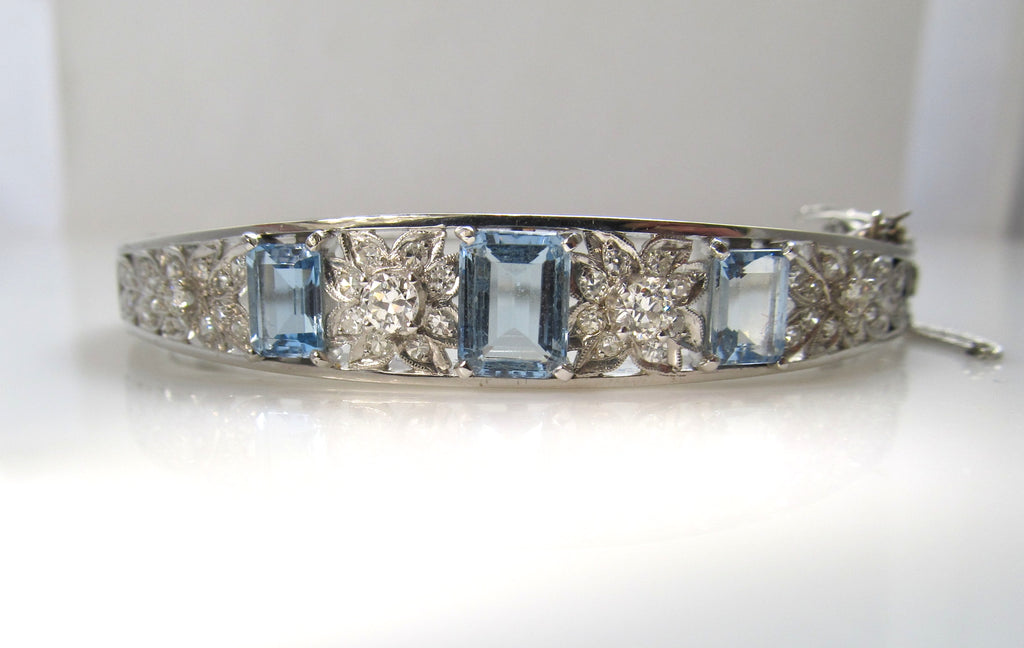 Vintage 3.50ct aquamarine diamond bangle bracelet