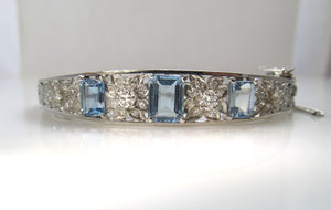 Vintage 3.50ct aquamarine diamond bangle bracelet