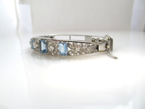 Vintage 3.50ct aquamarine diamond bangle bracelet