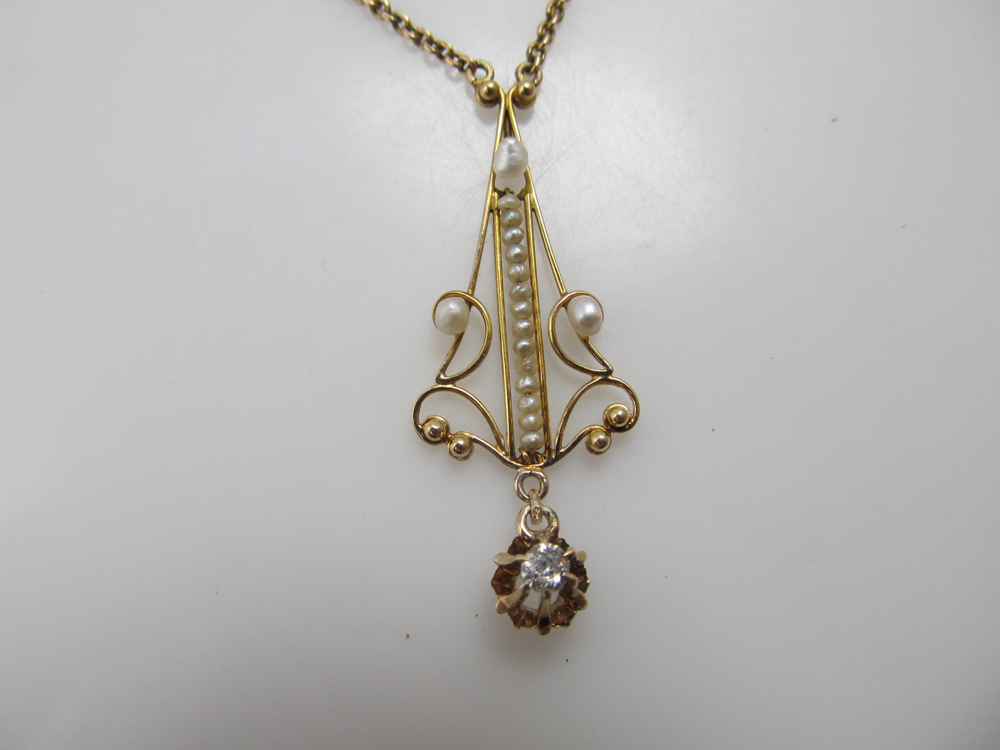 Edwardian pearl and diamond necklace