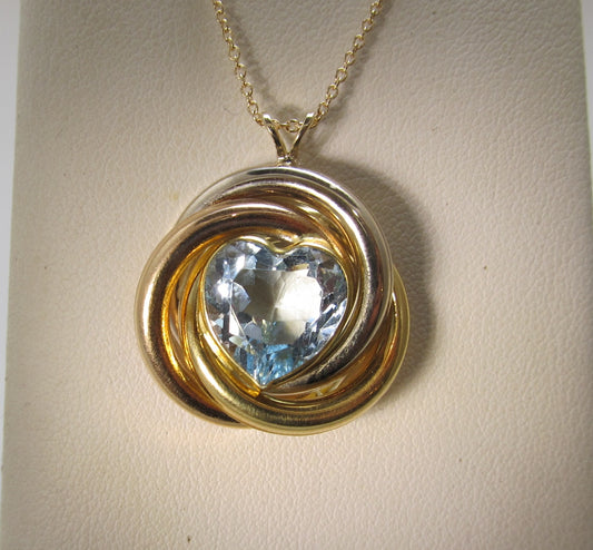 Heart shaped aquamarine necklace in 14k gold