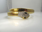 18k Gold Snake Bangle Bracelet With Sapphires And .80cts In Diamonds, Si1 F-g. Circa 1960