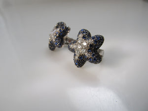 18k white gold starfish earrings with sapphire and diamonds