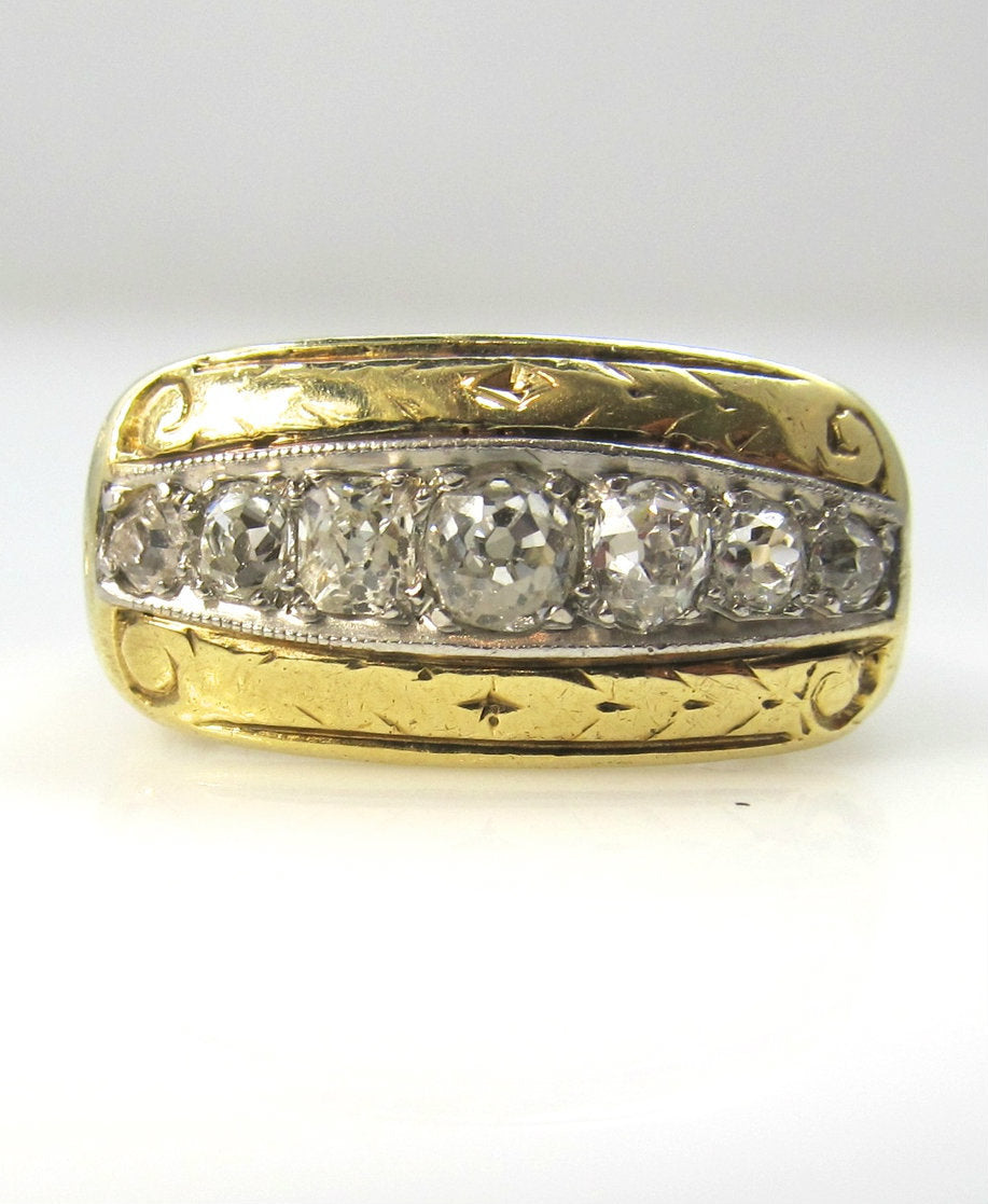Edwardian 14k Yellow Gold And Platinum Ring With .75cts In Diamonds, Circa 1910.