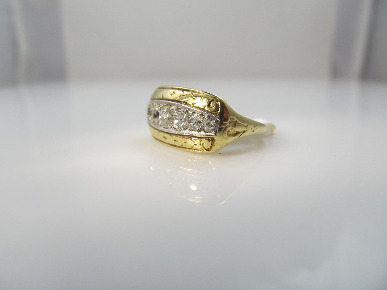 Edwardian 14k Yellow Gold And Platinum Ring With .75cts In Diamonds, Circa 1910.