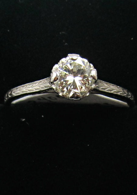 Platinum Ring With A .52ct Center Diamond, Vs2, F-g. Circa 1920.