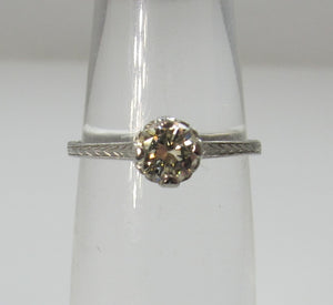 Platinum Ring With A .52ct Center Diamond, Vs2, F-g. Circa 1920.